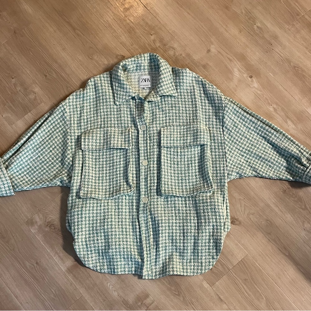 ZARA GREEN TWEED JACKET | BOUCLE | OVERSIZED (S/M)